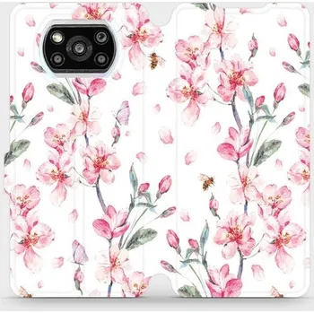 Pouzdro na mobilní telefon Flipové pouzdro Mobiwear - Xiaomi Poco X3 Pro - M124S Růžové květy (Knížkové flip pouzdro, obal, kryt na mobil Xiaomi Poco X3 Pro - M124S Růžové květy, materiál Umělá kůže + TPU - ochrana 360°, stojánek, silikonová vanička, magnetické zavírání)