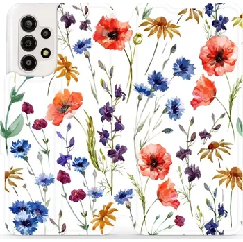 Pouzdro na mobilní telefon Flipové pouzdro Mobiwear - Samsung Galaxy A13 - MP04S Luční kvítí (Knížkové flip pouzdro, obal, kryt na mobil Samsung Galaxy A13 - MP04S Luční kvítí, materiál Umělá kůže + TPU - ochrana 360°, stojánek, silikonová vanička, magnetické zavírání)