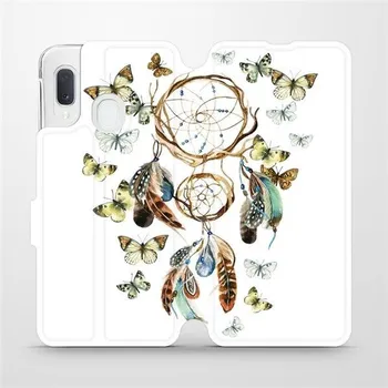 Pouzdro na mobilní telefon Flipové pouzdro Mobiwear - Samsung Galaxy A20e - M001P Lapač a motýlci (Knížkové flip pouzdro, obal, kryt na mobil Samsung Galaxy A20e - M001P Lapač a motýlci, materiál Umělá kůže + TPU - ochrana 360°, stojánek, silikonová vanička, magnetické zavírání)