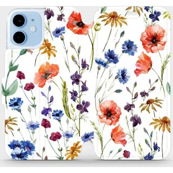 Pouzdro na mobilní telefon Flipové pouzdro Mobiwear - Apple iPhone 12 Mini - MP04S Luční kvítí (Knížkové flip pouzdro, obal, kryt na mobil Apple iPhone 12 Mini - MP04S Luční kvítí, materiál Umělá kůže + TPU - ochrana 360°, stojánek, silikonová vanička, magnetické zavírání)