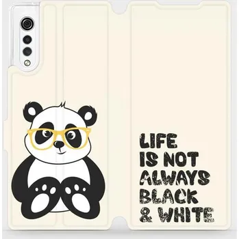 Pouzdro na mobilní telefon Flipové pouzdro Mobiwear - LG Velvet - M041S Panda - life is not always black and white (Knížkové flip pouzdro, obal, kryt na mobil LG Velvet - M041S Panda - life is not always black and white, materiál Umělá kůže + TPU - ochrana 360°, stojánek, silikonov