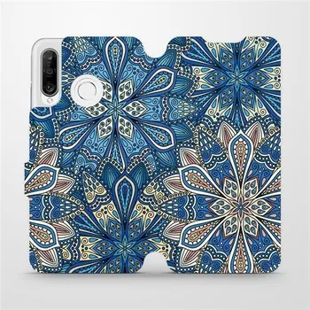 Pouzdro na mobilní telefon Flipové pouzdro Mobiwear - Huawei P30 Lite - V108P Modré mandala květy (Knížkové flip pouzdro, obal, kryt na mobil Huawei P30 Lite - V108P Modré mandala květy, materiál Umělá kůže + TPU - ochrana 360°, stojánek, silikonová vanička, magnetické zavírání)