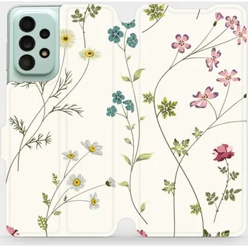 Pouzdro na mobilní telefon Flipové pouzdro Mobiwear - Samsung Galaxy A33 5G - MD03S Tenké rostlinky s květy (Knížkové flip pouzdro, obal, kryt na mobil Samsung Galaxy A33 5G - MD03S Tenké rostlinky s květy, materiál Umělá kůže + TPU - ochrana 360°, stojánek, silikonová vanička,)