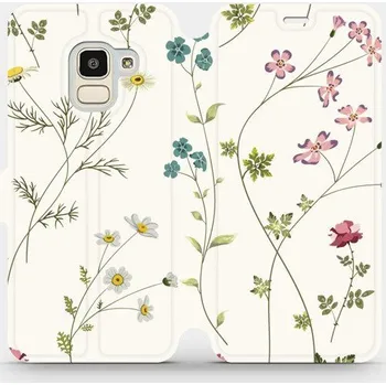 Pouzdro na mobilní telefon Flipové pouzdro Mobiwear - Samsung Galaxy J6 2018 - MD03S Tenké rostlinky s květy (Knížkové flip pouzdro, obal, kryt na mobil Samsung Galaxy J6 2018 - MD03S Tenké rostlinky s květy, materiál Umělá kůže + TPU - ochrana 360°, stojánek, silikonová vanička,)