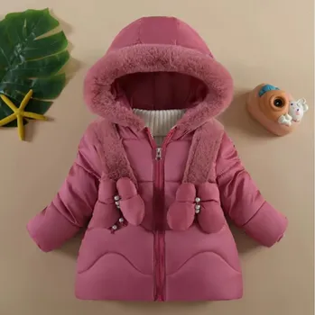 Kojenecká bunda Dívčí hřejivá zimní bunda s motýlky (vel. od 1 do 4 let) Barva: sytě růžová, Velikost: 100/3 roky