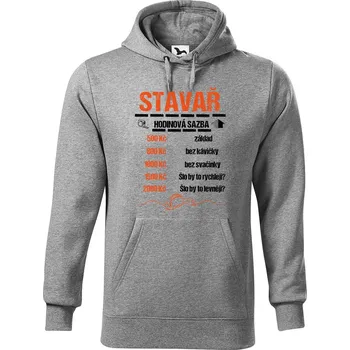 Pánská mikina DOBRÝ TRIKO Pánská mikina s potiskem Hodinová sazba stavař Velikost pánské mikiny: 5XL, Barva: Tmavě šedý melír