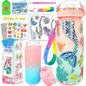 dětská jídelní sada Unicorn (Jednorožci) Plastová láhev 600ml s diamantovou výrobou ozdob Varianty: Mořský svět, růžovo-modrá