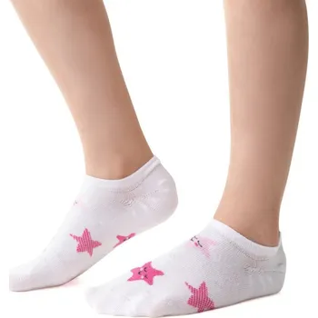 Bílé dívčí bambusové ponožky s růžovými hvězdičkami Art.152 JZ042, WHITE Velikost: 23/25