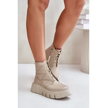 Dámské kozačky Zazoo 60472 Kožené Boty Na Platformě A Klínu Barva: Béžová, Velikost: 40