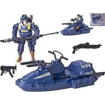 autíčko Policie člun 17cm s policistou a doplňky