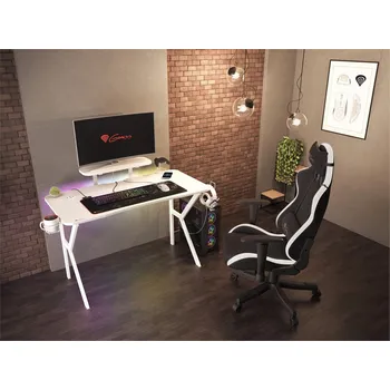 Herní židle Genesis herní stůl Holm 320, RGB podsvícení, bílý, 120x60cm, 3xUSB 3.0, bezdrátová nabíječ