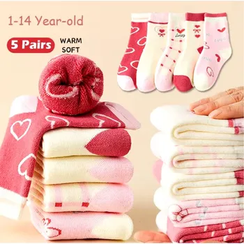 Dívčí zimní bavlněné ponožky - 5 párů Barva: 02, Velikost: 5-8 let