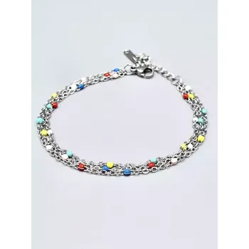 Náramek Ocelový náramek víceřadý s barevnými korálky 1