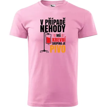 Pánské tričko DOBRÝ TRIKO Pánské tričko s potiskem Krevní skupina pivo Velikost: L, Barva: Růžová