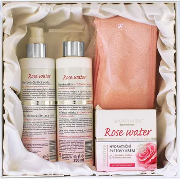 Kosmetická sada Vivaco Rose Water dárková sada pleťová čistící voda 200 ml + tělové mléko 200 ml + hydratační pleťový krém 50 ml