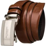 Peterson hnědý kožený opasek se stříbrnou sponou PTN A007 BROWN Velikost: 125