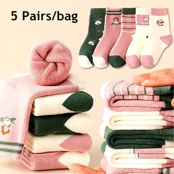 Dívčí zimní bavlněné ponožky - 5 párů Barva: 03, Velikost: 5-8 let