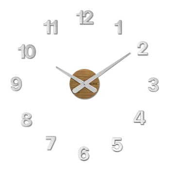 Hodiny VLAHA Luxusní dubové nalepovací hodiny MINIMAL vyrobené v Čechách - stříbrné ⌀59cm VCT1142 (hodiny s vůní dubového dřeva a certifikátem pravosti a datem výroby)