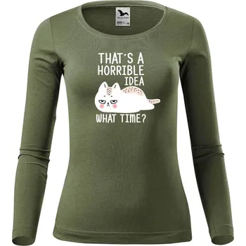 Dámské oblečení DOBRÝ TRIKO Dámské triko s potiskem What time Velikost: XL, Barva: Khaki