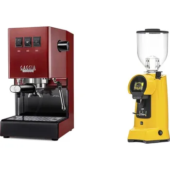 Kávovar Gaggia Classic E24, red + Eureka Helios 75, yellow