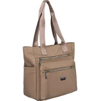 Kabelka Velká dámská nylonová taška s pohodlnými uchy Barva: Béžová