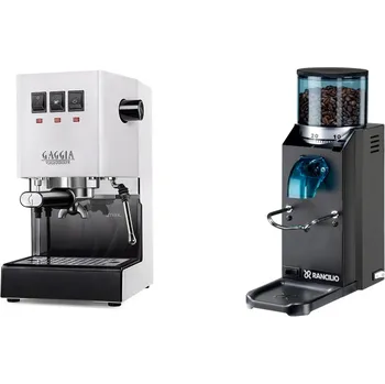 Kávovar Gaggia Classic E24 BC, white + Rancilio Rocky Doserless, black