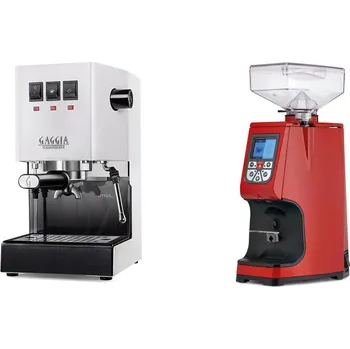 Kávovar Gaggia Classic E24, white + Eureka Atom 60, ferrari red