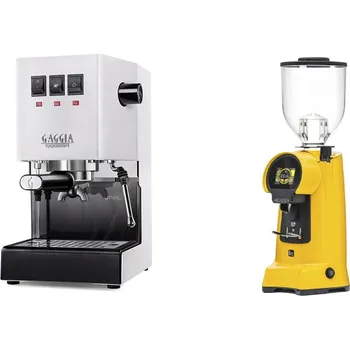 Kávovar Gaggia Classic E24 BC, white + Eureka Helios 75, yellow