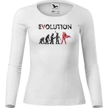 Dámské tričko DOBRÝ TRIKO Dámské bavlněné triko Evoluce hrdinka Velikost: 3XL, Barva: Bílá