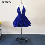 Třpytivé šaty s hlubokým výstřihem Barva: Safírová, Velikost: 3XL