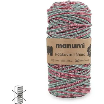 Příze Manumi háčkovací šňůra 3 mm červeno-zelená se stříbrnou nitkou