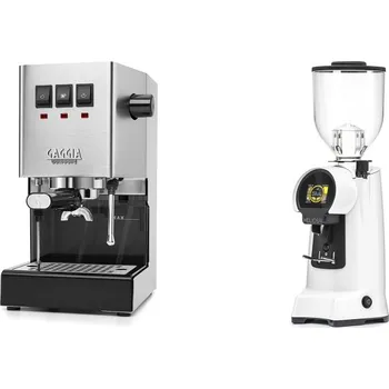 Kávovar Gaggia Classic E24, stainless steel + Eureka Helios 65, white