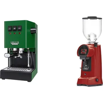 Kávovar Gaggia Classic E24, green + Eureka Helios 75, ferrari red