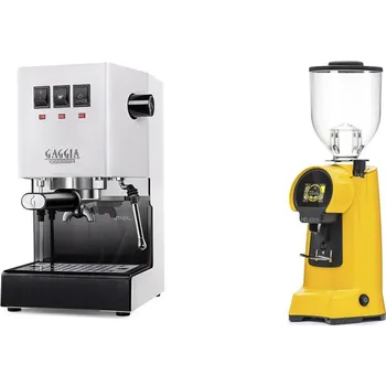 Kávovar Gaggia Classic E24 BC, white + Eureka Helios 65, yellow