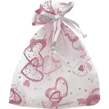 Dárková taška Pytlík organzový bílý se srdíčky 26x35 cm