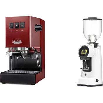 Kávovar Gaggia Classic E24, red + Eureka Helios 75, white