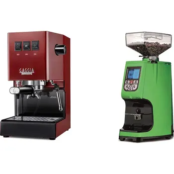 Kávovar Gaggia Classic E24, red + Eureka Atom 60, kawasaki green