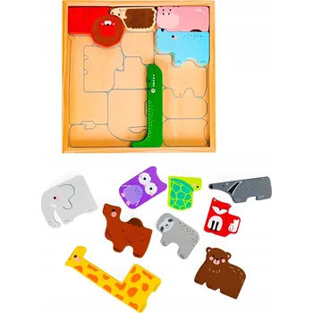 Dřevěná hračka Derrson skládací naučné puzzle s malovanými zvířátky