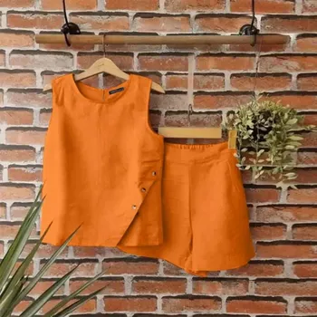 Dámský set, top s knoflíky a šortky Barva: Oranžová, Velikost: L