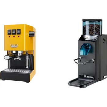 Kávovar Gaggia Classic E24, yellow + Rancilio Rocky Doserless, black