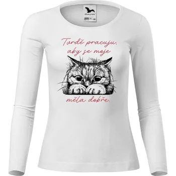 Dámské tričko DOBRÝ TRIKO Dámské bavlněné triko Tvrdě pracuju kočka Velikost: 3XL, Barva: Bílá