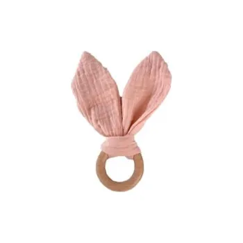 Dřevěné kousátko s lístečky, růžové
