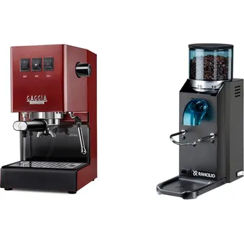 Kávovar Gaggia Classic E24 BC, red + Rancilio Rocky Doserless, black