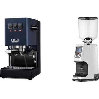 Příprava kávy Gaggia Classic E24 BC, blue + Eureka Atom Specialty 75, white