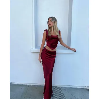 Dámská saténová souprava Barva: Vínová, Velikost: M