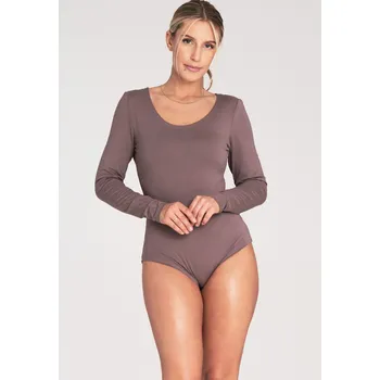 Dámské spodní prádlo Klasické body s dlouhým rukávem a lodičkovým výstřihem M1038 Barva: Hnědá, Velikost: L