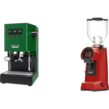Kávovar Gaggia Classic E24, green + Eureka Helios 65, ferrari red