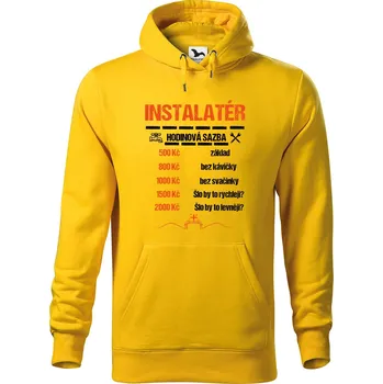Pánská mikina DOBRÝ TRIKO Pánská mikina s potiskem Instalatér hodinová sazba Velikost pánské mikiny: 4XL, Barva: Žlutá