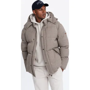 Pánský zimní kabát Vysoká vatovaná bunda se vzorem Barva: Hnědá, Velikost: 2XL