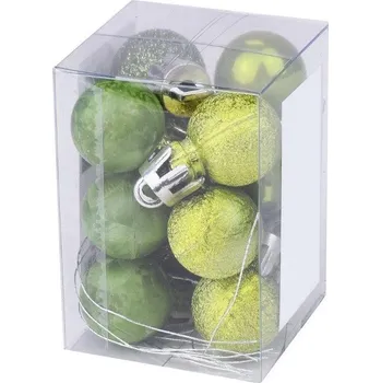 Vánoční ozdoba Ozdoby v krabičce, koule Zelené MIX, 2 cm, 12ks/bal.